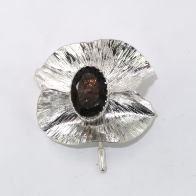 Brown topaz formfold silver brooch
